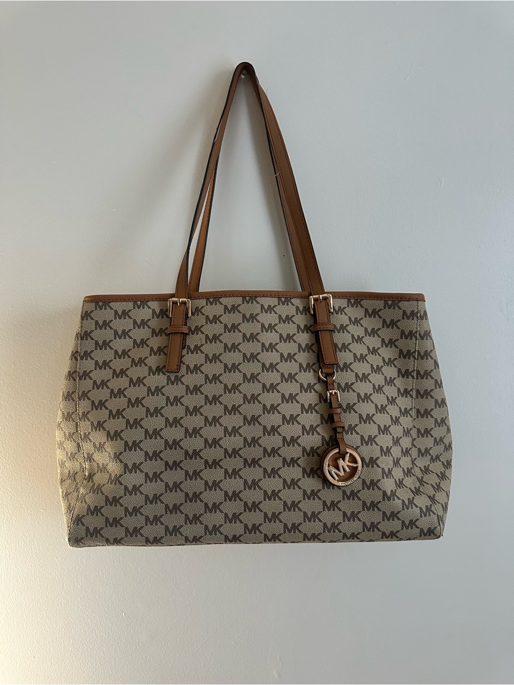 Michael Kors Tan and Brown Signature MK Tote